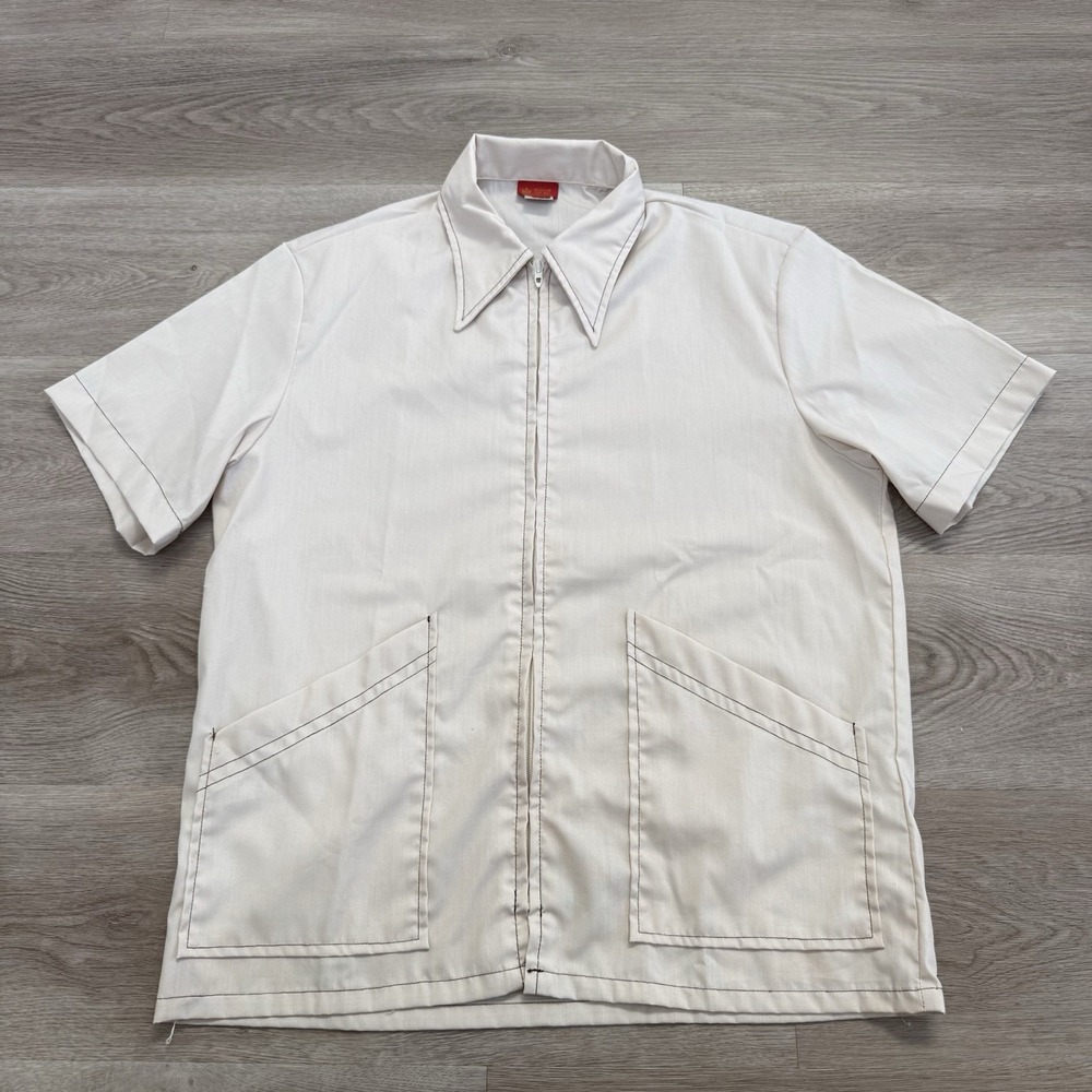 Vintage 60s 70s Sears Kings Road USA Made California Work Shirt Talon Zip Mens M
